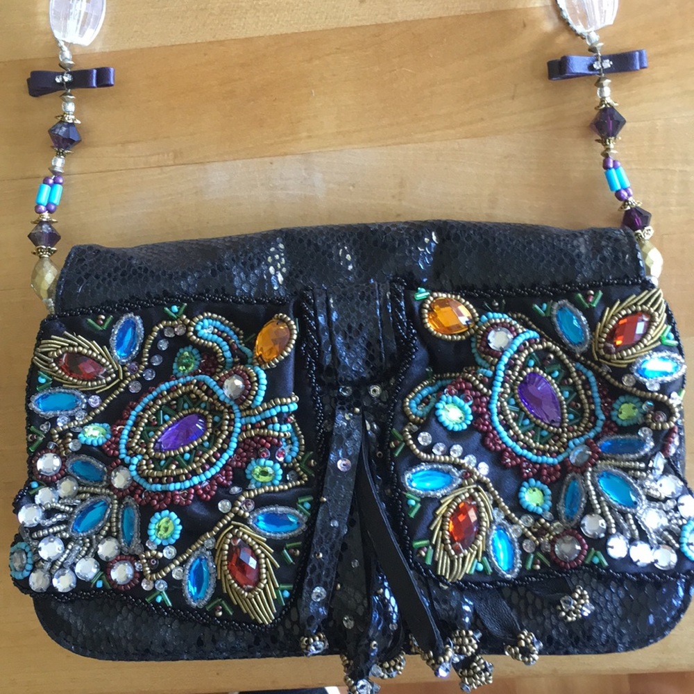 Mary Frances black beaded cross body bag